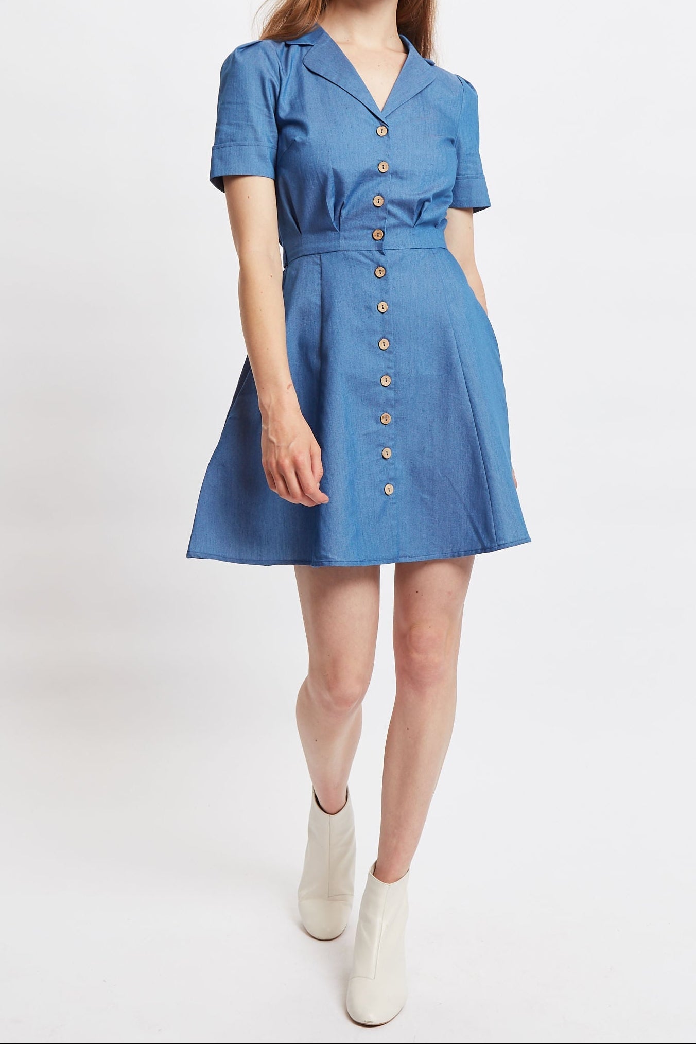 Louche Perry Chambray Short Sleeve Shirt Dress - Blue