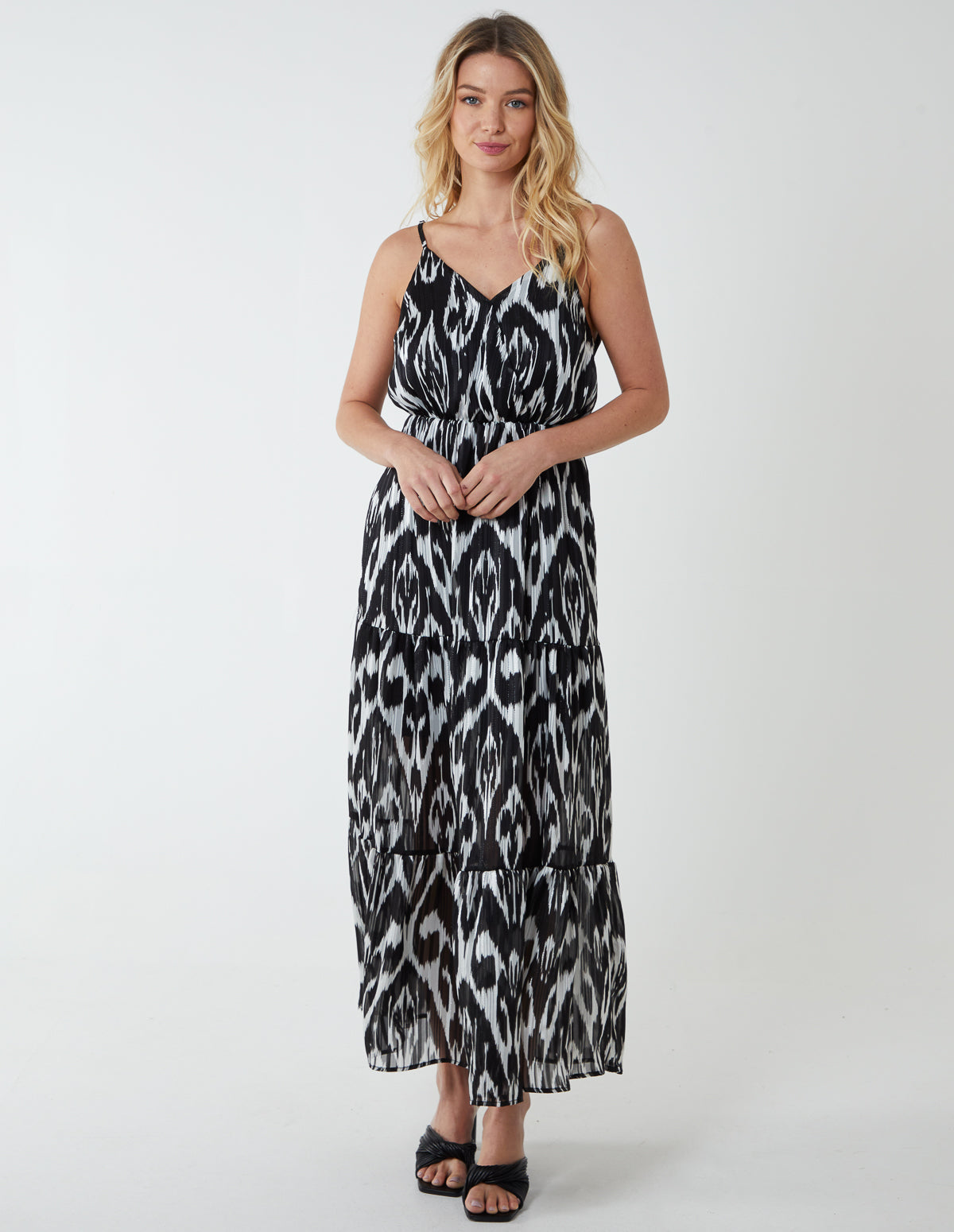 Brushed Print Wrap Dress - BLACK
