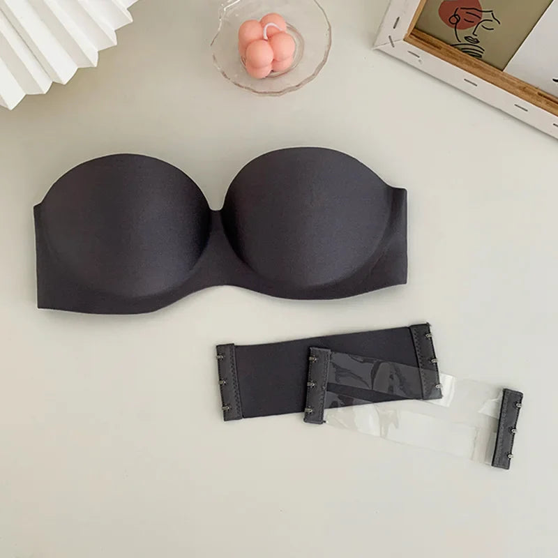 FINETOO Sexy Strapless Bras Women Wireless Bralette Soft Female Underwear Ladies Seamless Bras Invisible Bra - Gray with straps One Size