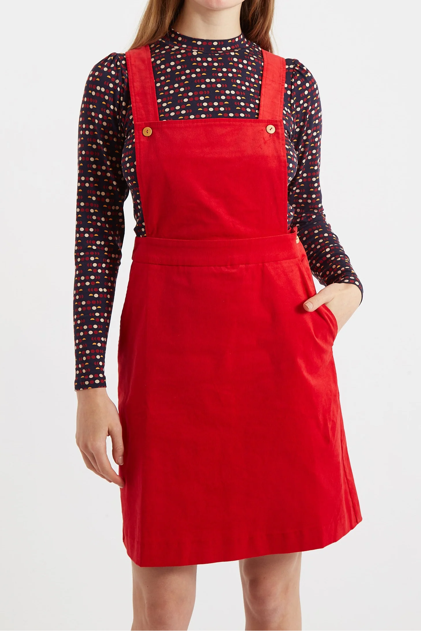Sofiya Baby Cord Mini Pinafore Dress - Red - Red