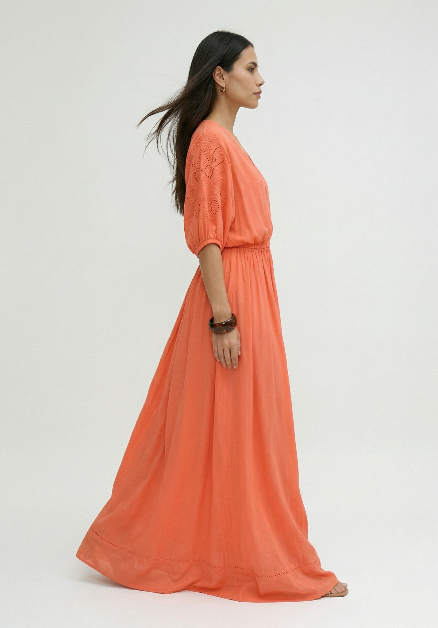 Somerton Kaftan Style Embroidered Maxi Dress In Orange