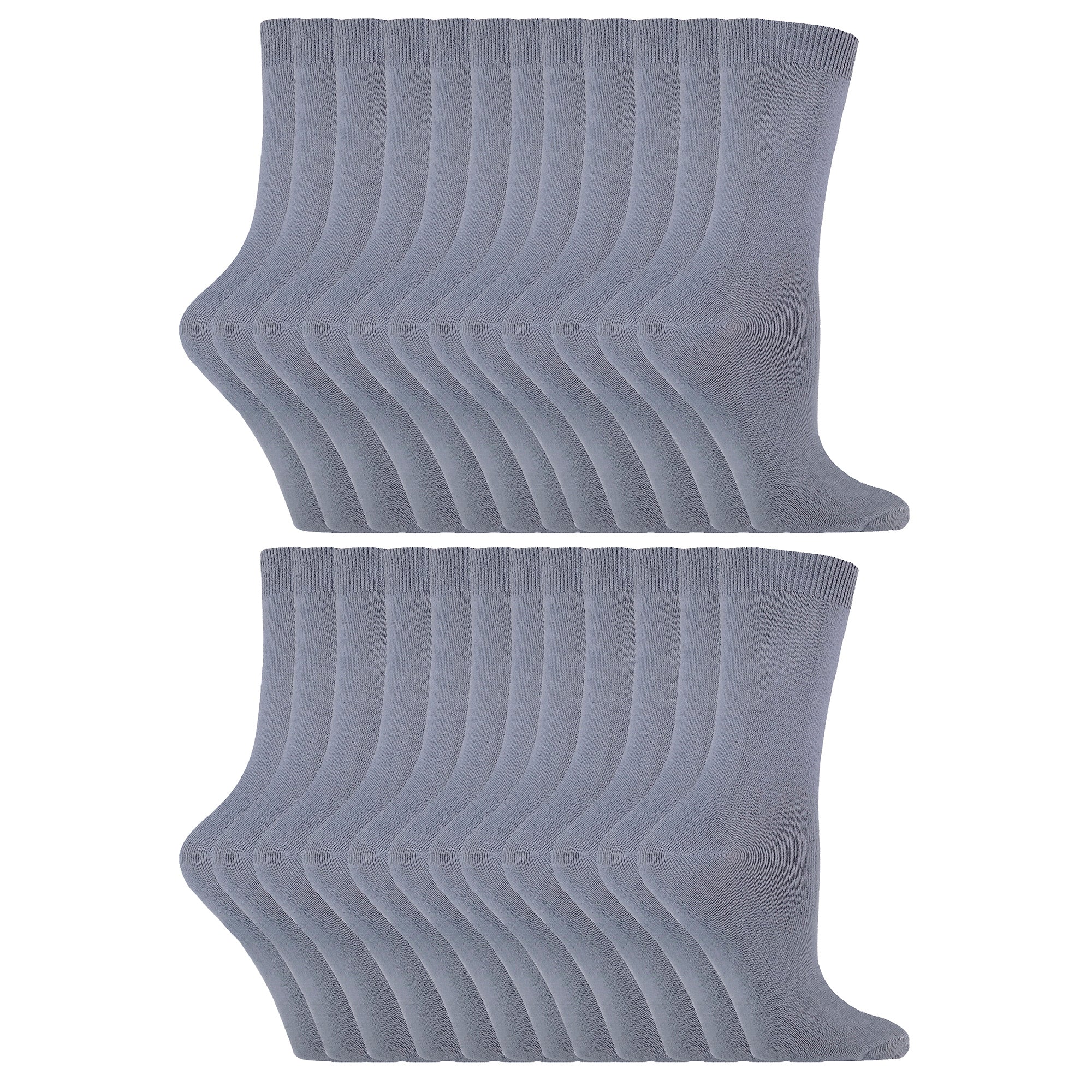 Ladies Plain Coloured Cotton Rich Dress Socks Multipack Options - - Platinum Pack
