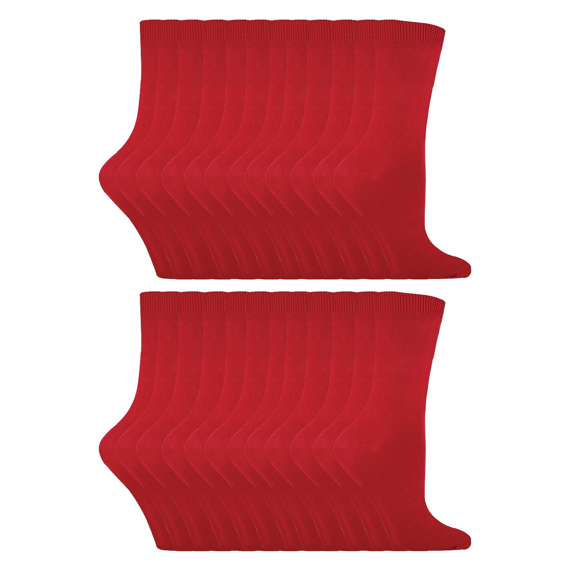 Ladies Plain Coloured Cotton Rich Dress Socks Multipack Options - - Red Pack