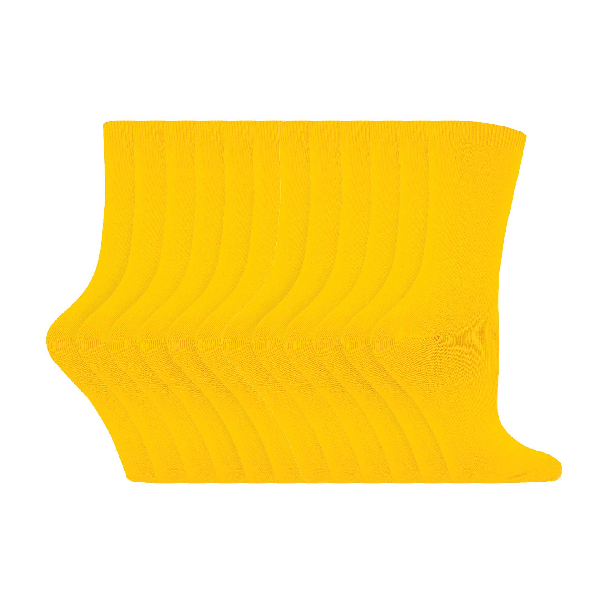 Ladies Plain Coloured Cotton Rich Dress Socks Multipack Options - - Yellow Pack