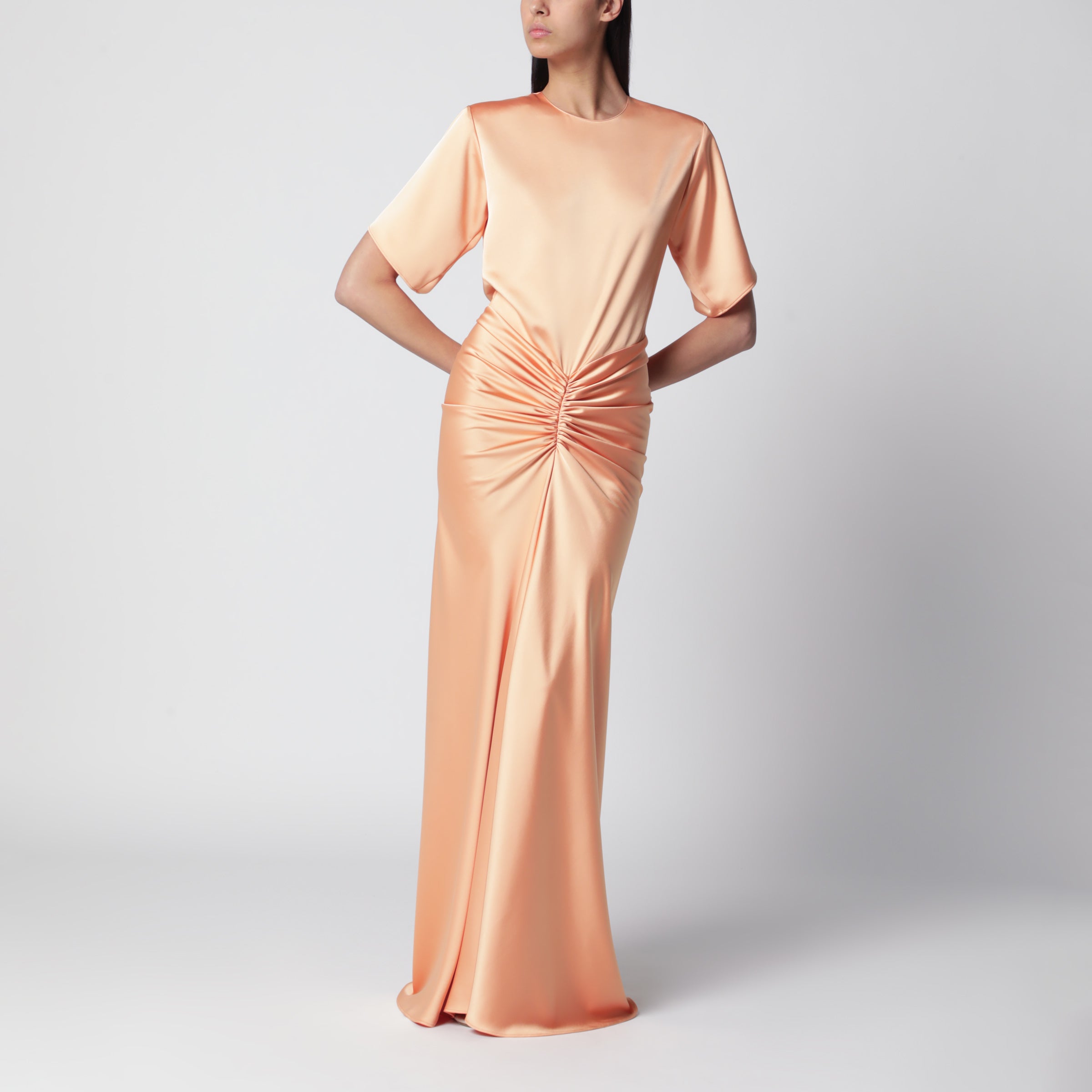 Iris long satin dress in peach