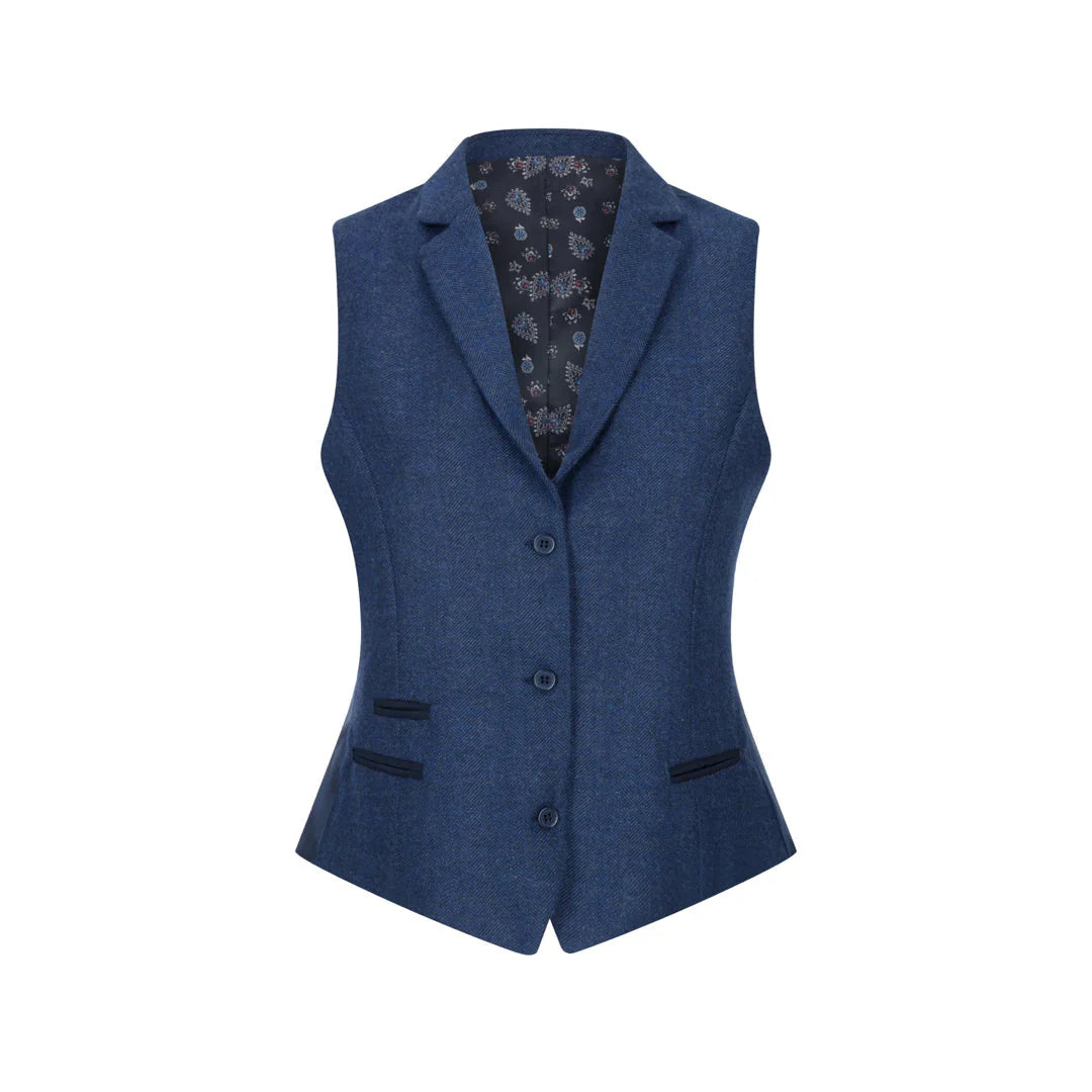 wsn - Women's Tweed Navy Blue Blazer Waistcoat & Trousers s Suit - Waistcoat