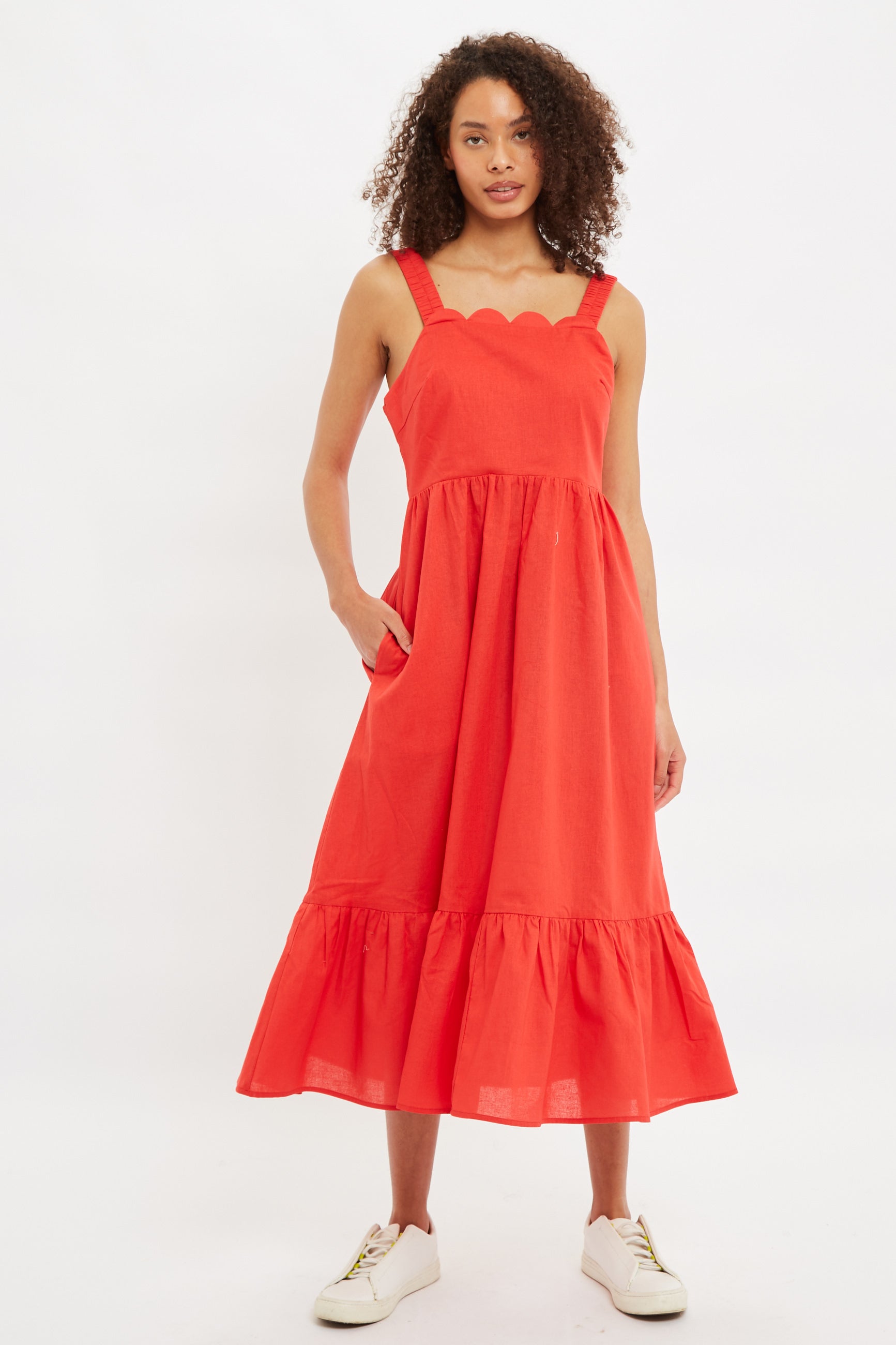 Louche Zora Scalloped Detailed Midi Sundress - Red