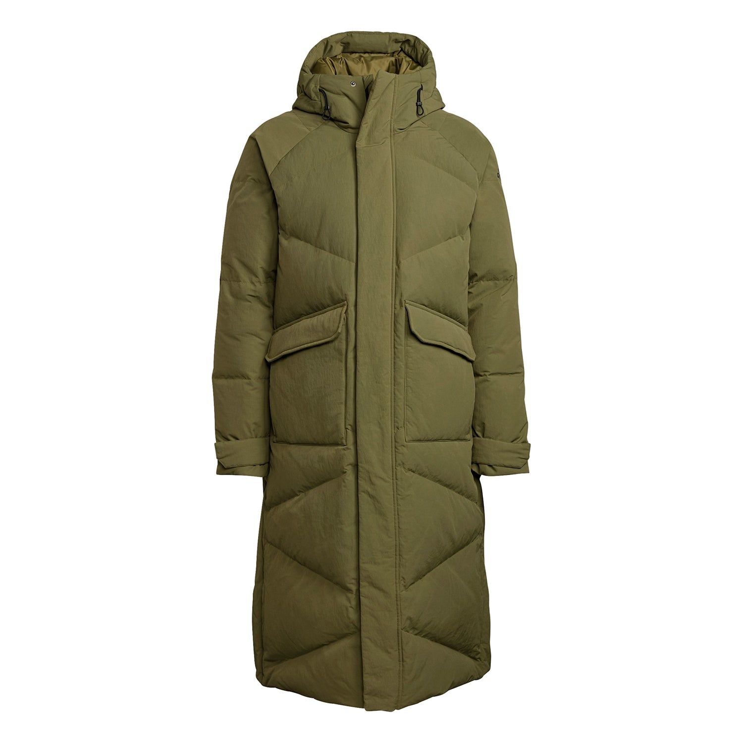 adidas Big Baffle Long Down Parka Coat - Focus Olive - Green