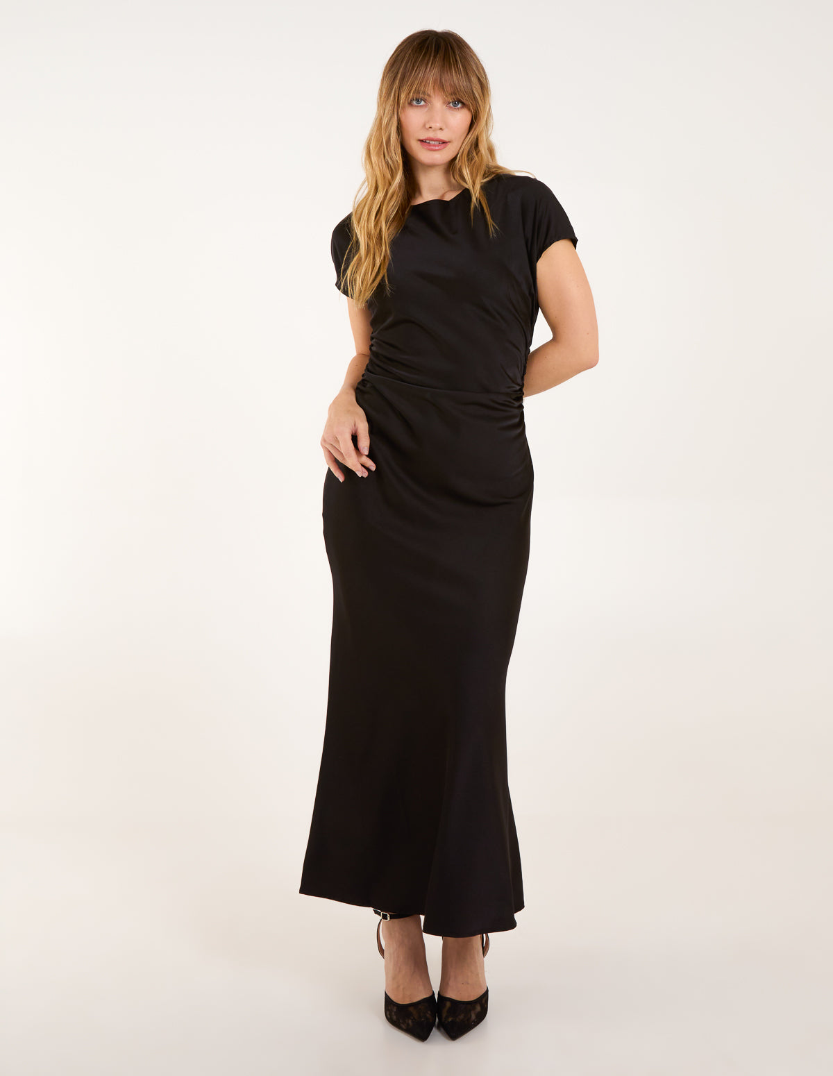Bias Cut Batwing Slip Dress - S BLACK