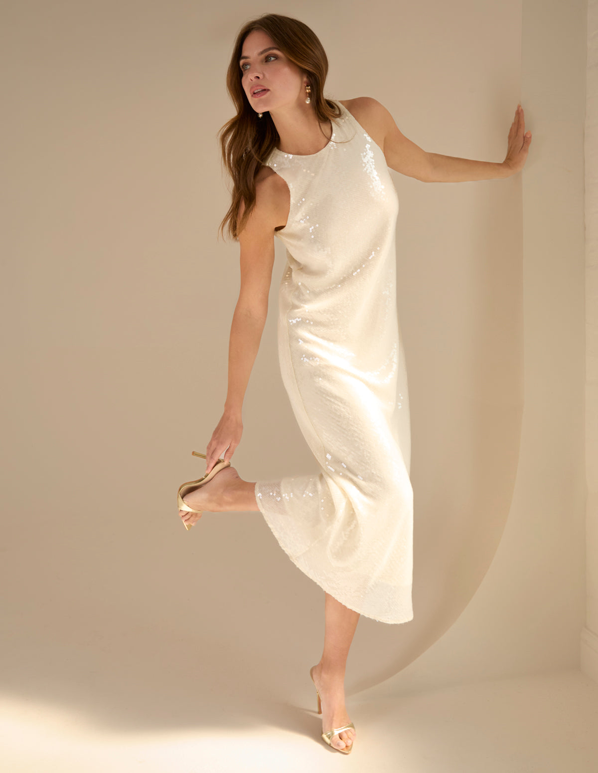 Luxe Sequin Bias Cut Midi Dress - IVORY