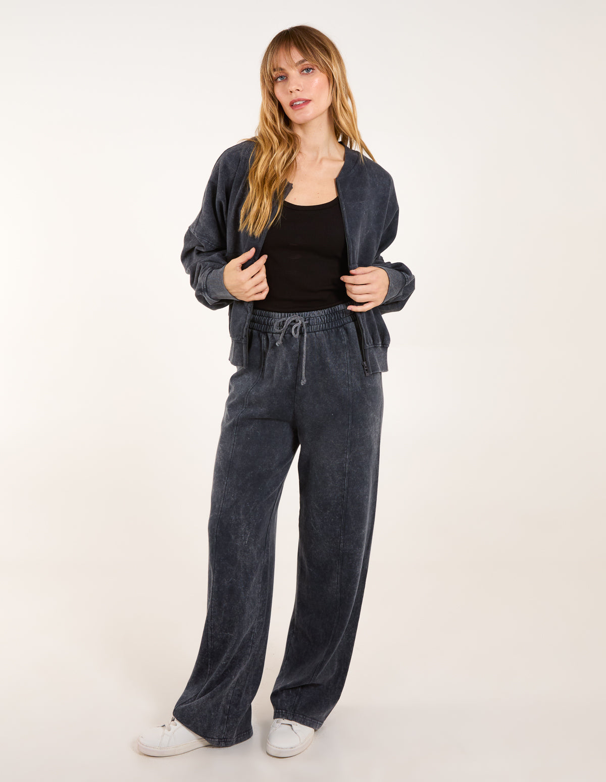 Acid Wash Bomber Jacket & Joggers Set - ML CHARCOAL