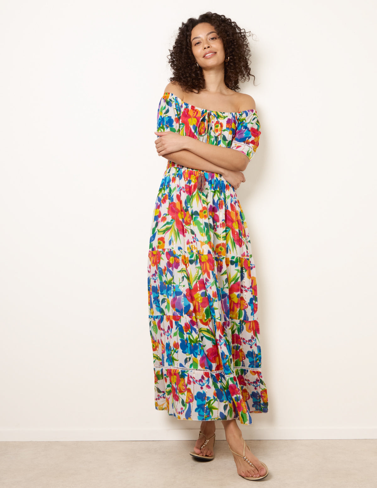 Bardot Tassel Tie Tiered Maxi Dress - M MULTI
