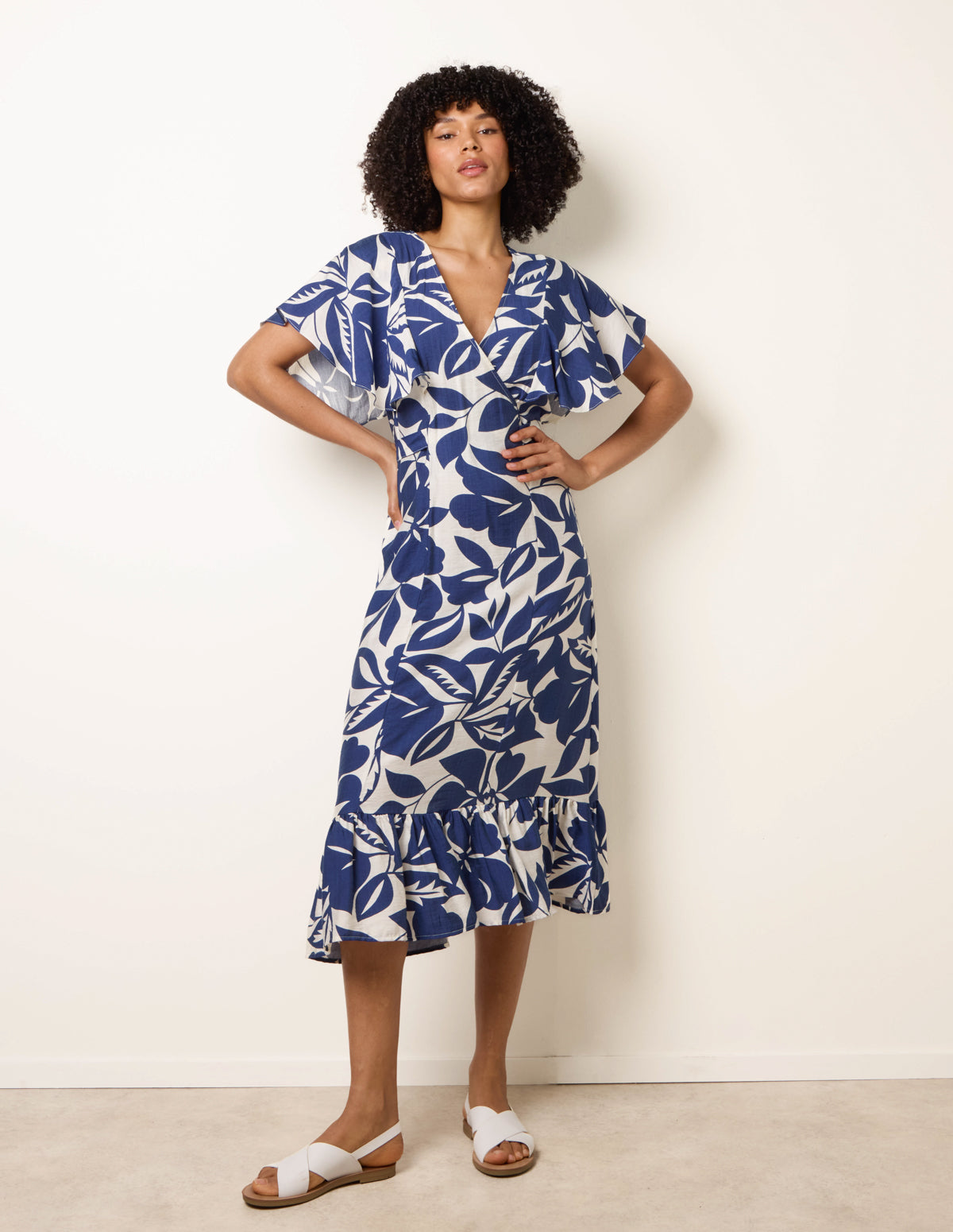 Printed V Neck Dress - DENIM