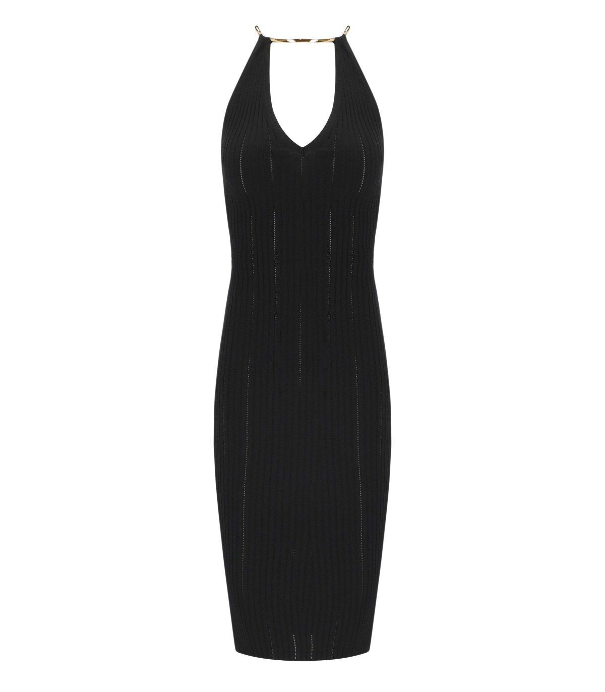 ELISABETTA FRANCHI BLACK KNITTED MIDI DRESS