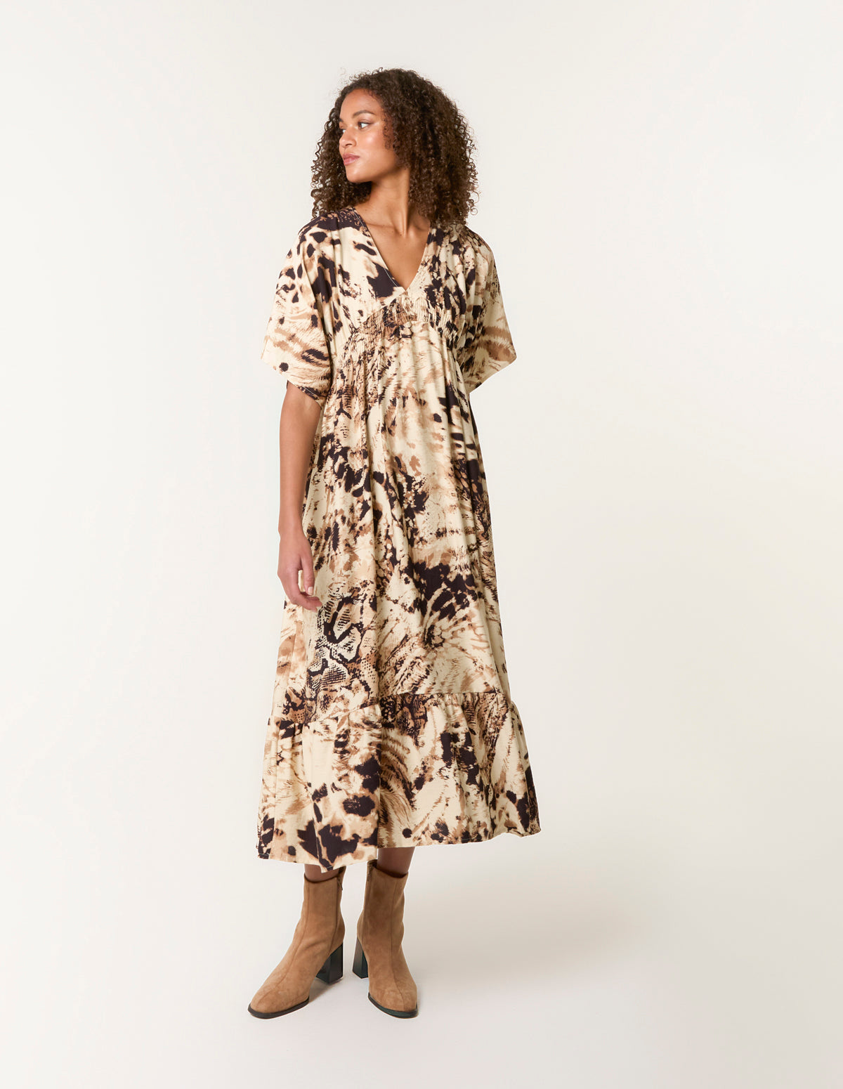 Abstract Animal Print Dress - L BROWN