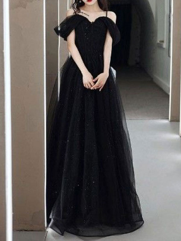 Evening Dress A-Line Strapless Floor-Length Sleeveless Lace-up Lace Social Pageant Dresses