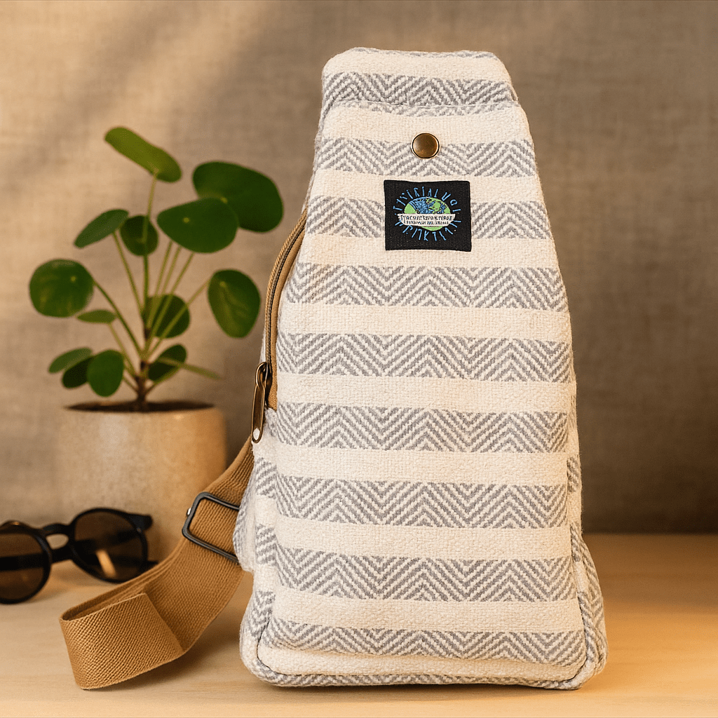 Crossbody Bag Natural Cotton Grey and White