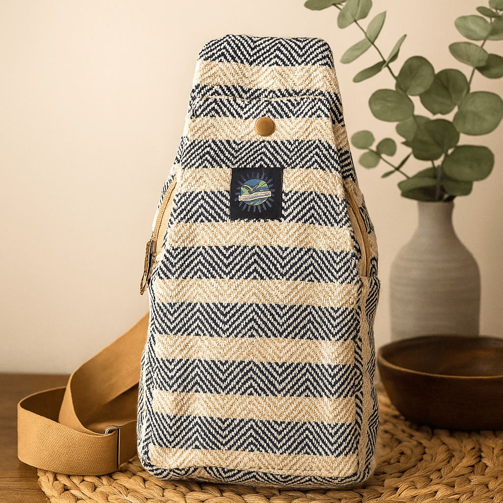 Crossbody Bag Natural Cotton Tan And Navy