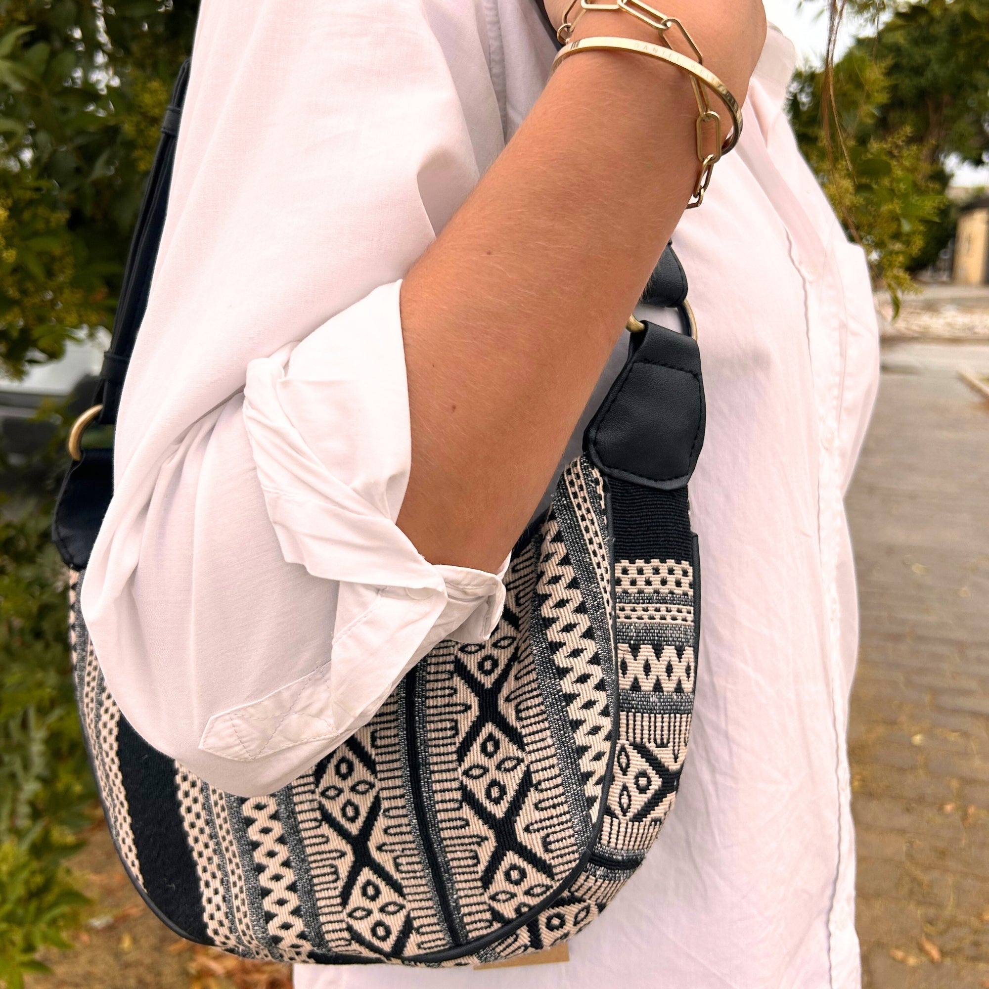 Hobo Bag Jacquard Grey Metro Black Strap