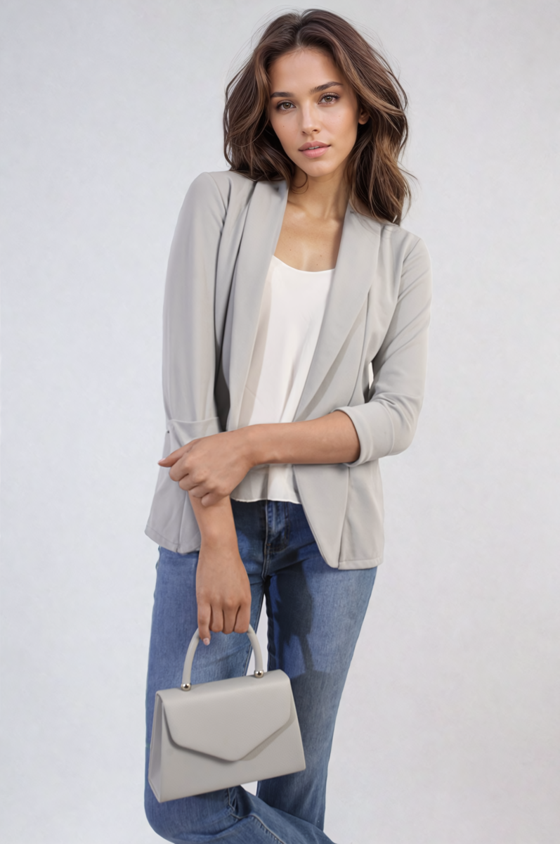 Open Front Cardigan with Front Pockets - grey ONE SIZE -