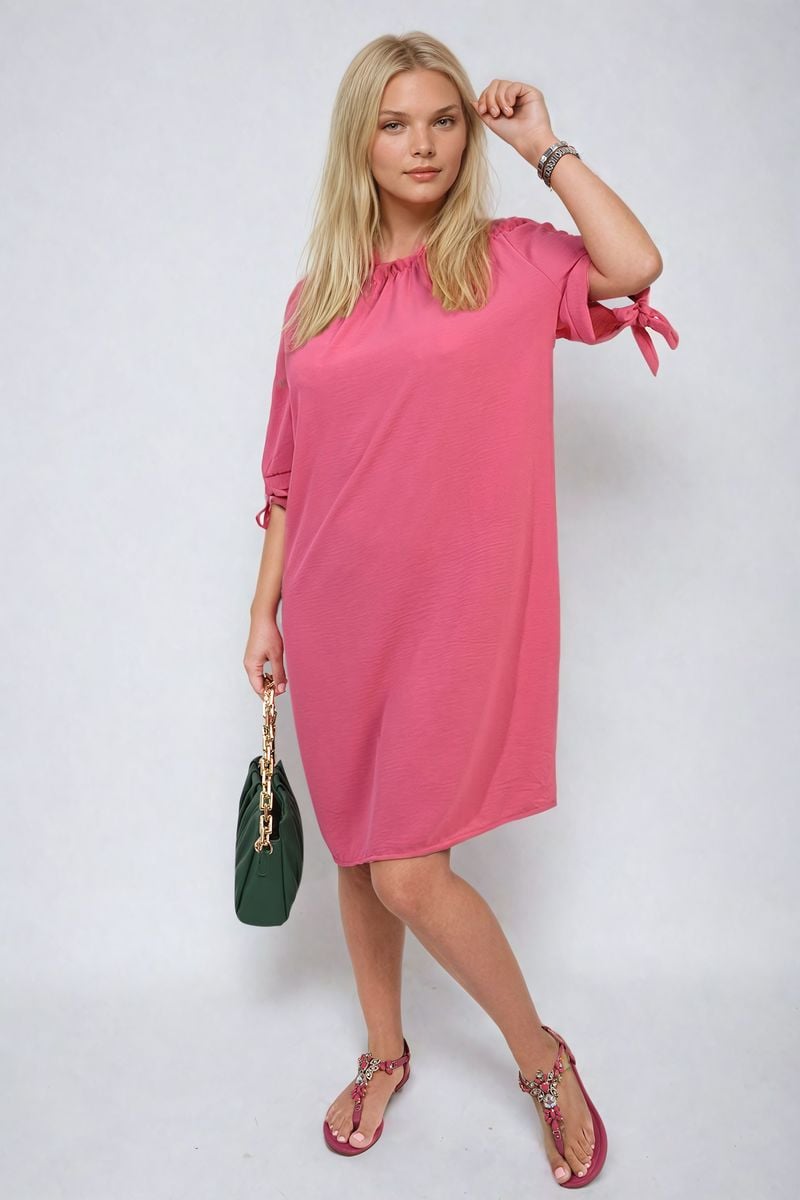 Knot Cuff Off Shoulder Mini Dress - FCHIA ML
