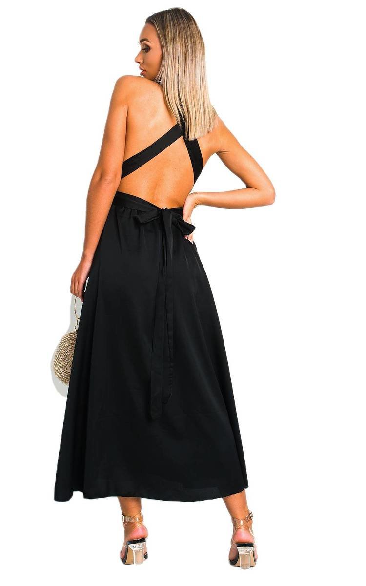 Backless Sequin Midi Dress - Black SM