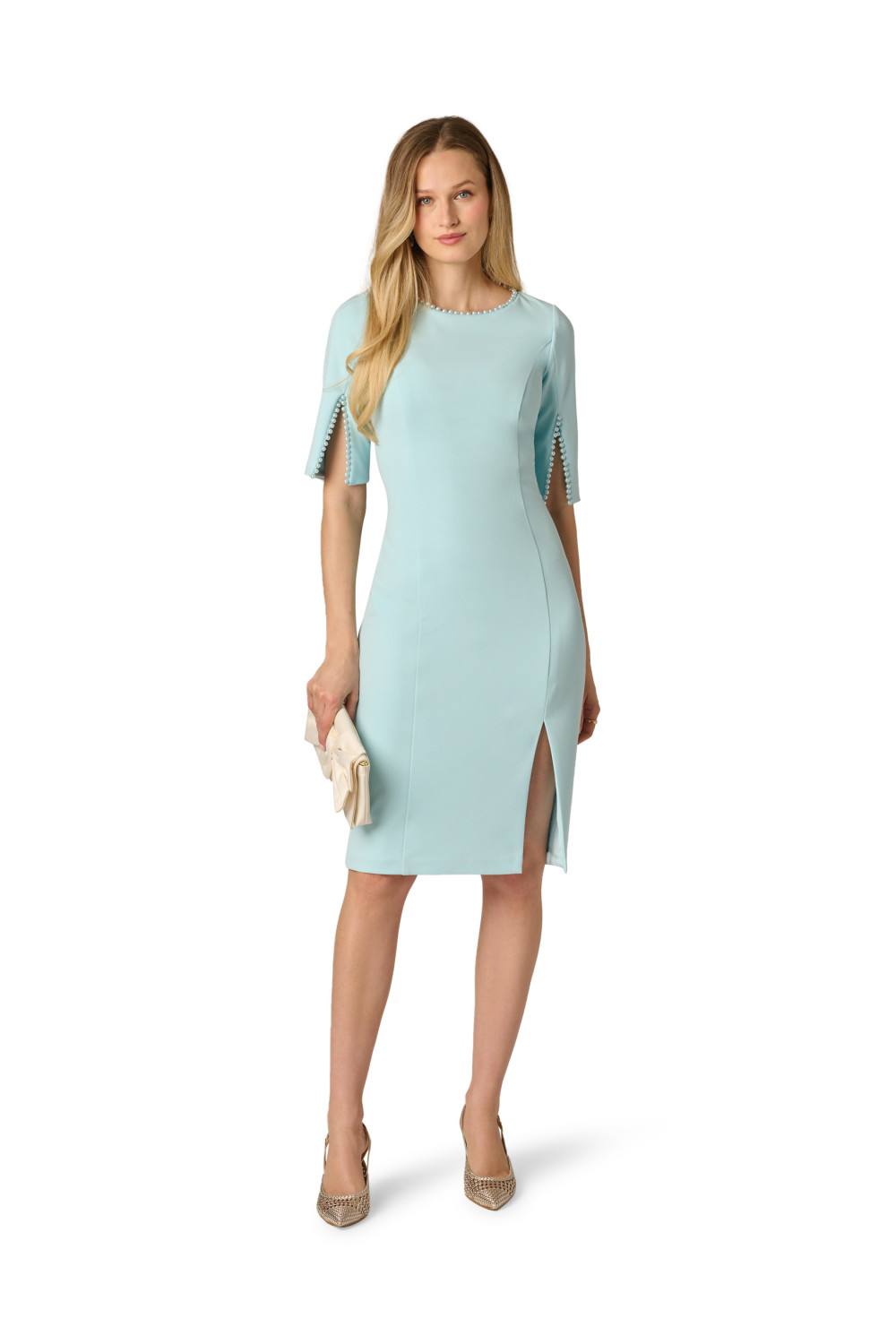 Adrianna Papell Split Sleeve Midi Crepe Dress In Blue