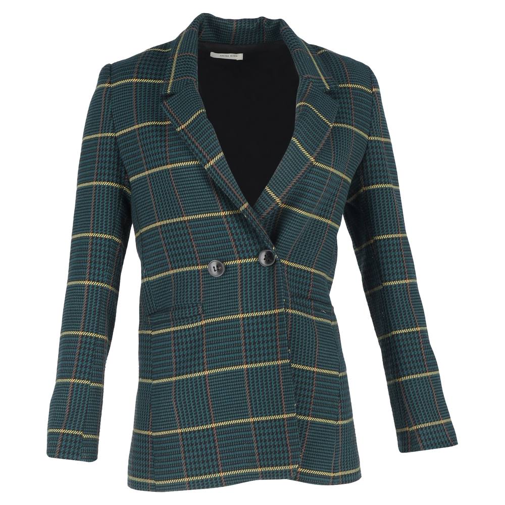 Anine Bing Women's Preloved Houndstooth Double-Breasted Blazer Green Polyester in Olive