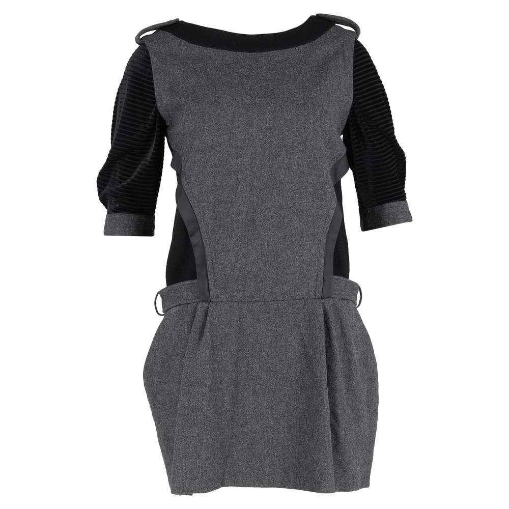 Athe Vanessa Bruno Women's Preloved Layered Mini Dress in Grey and Black Wool