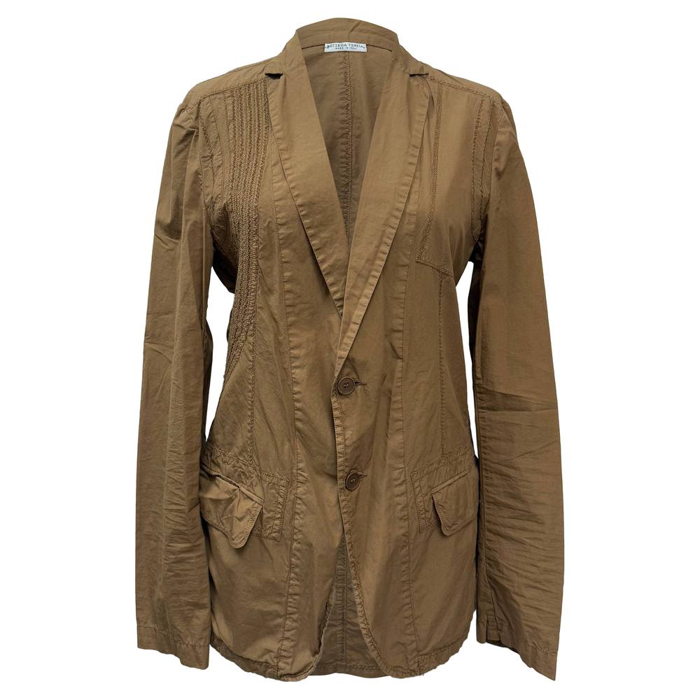 Bottega Veneta Women's Preloved Single-Breasted Detailed Stitch Blazer in Brown Cotton in Light Brown