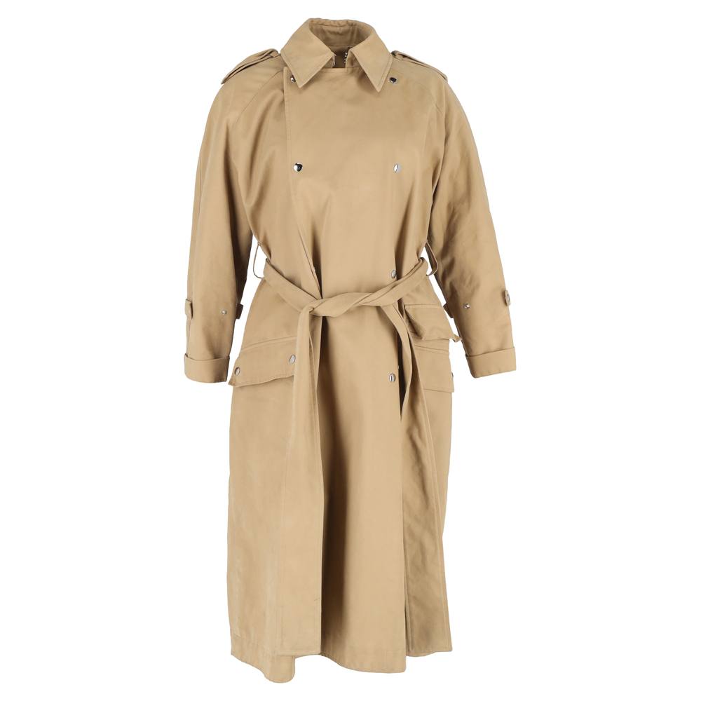 Acne Studios Women's Preloved Belted Double-Breasted Coat in Brown Cotton in Light Brown