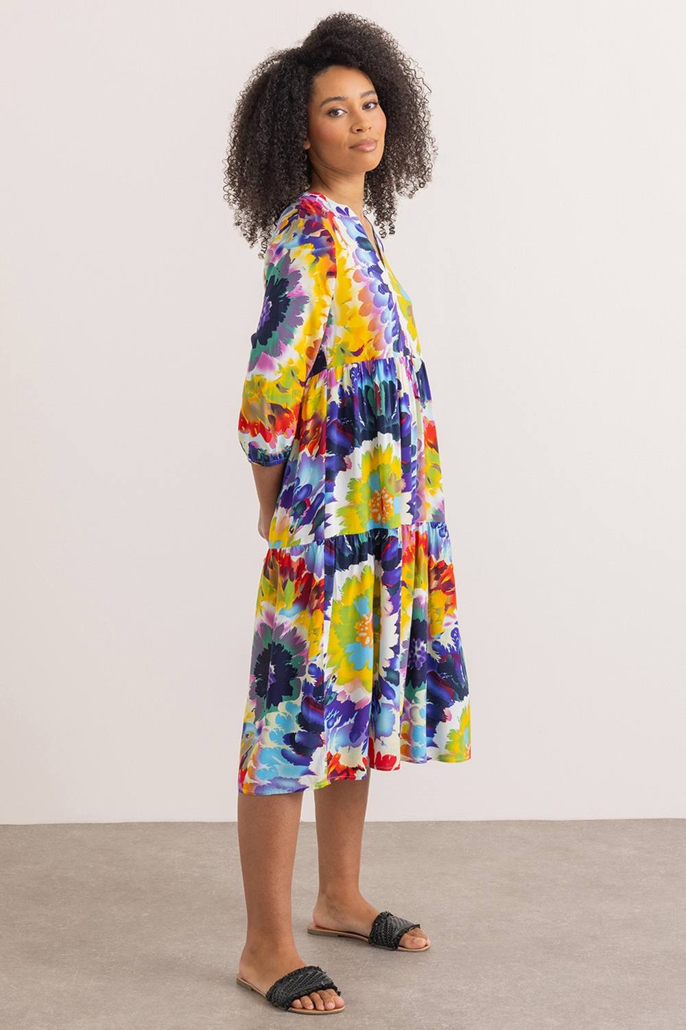 Klass. Bold Floral Printed Loose Fit Dress In Blue