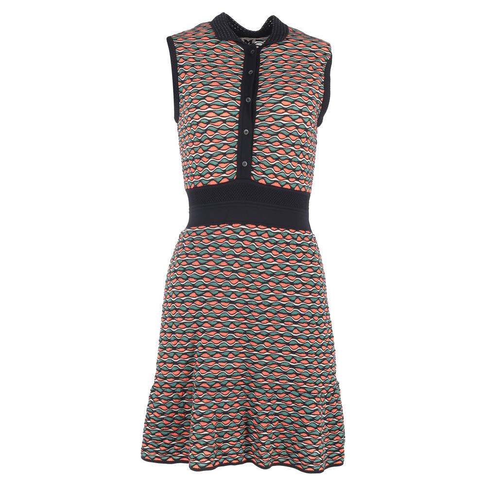 M Missoni Women's Preloved Patterned Buttoned Mini Dress in Multicolor Cotton