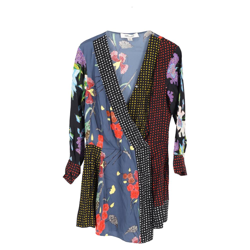 Diane Von Furstenberg Women's Preloved Patchwork Mini Dress in Multicolor Silk