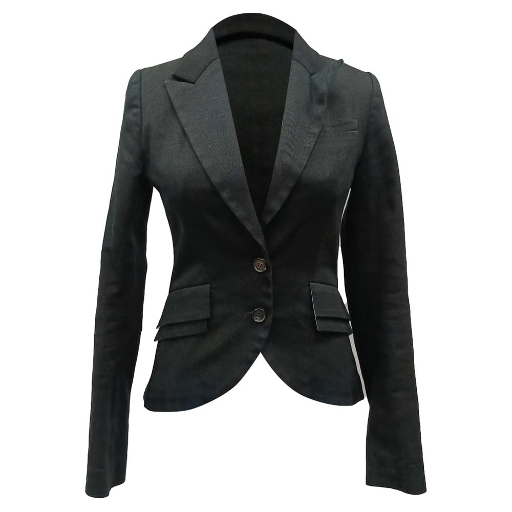 Alexander McQueen Women's Preloved Single-Breasted Blazer in Black Cotton