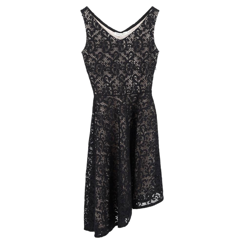 Christian Dior Women's Preloved Asymmetric Lace Dress in Black Polyester