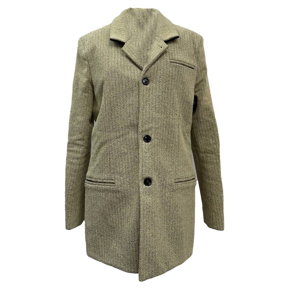 Bottega Veneta Women's Preloved Single-Breasted Herringbone Blazer in Beige Polyamide