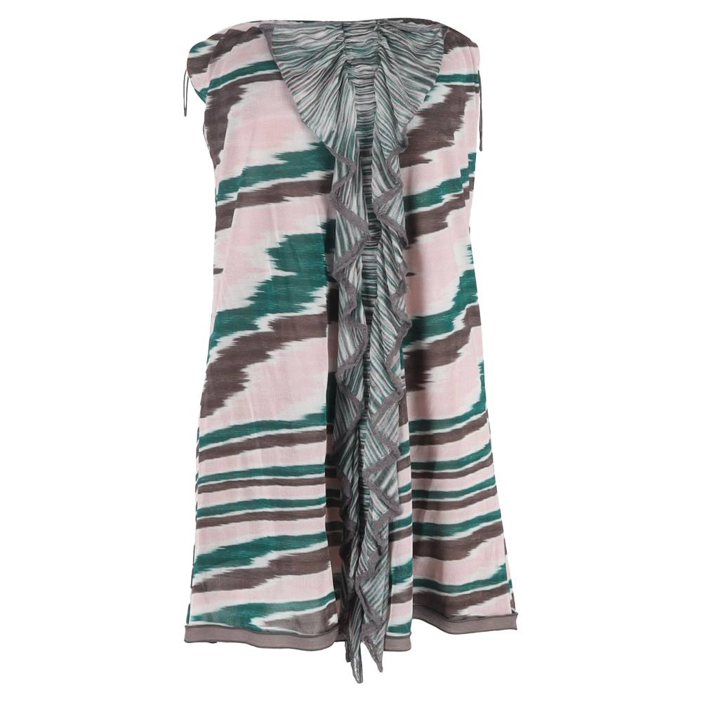 M Missoni Women's Preloved Ruffled Strapless Mini Dress in Multicolor Viscose