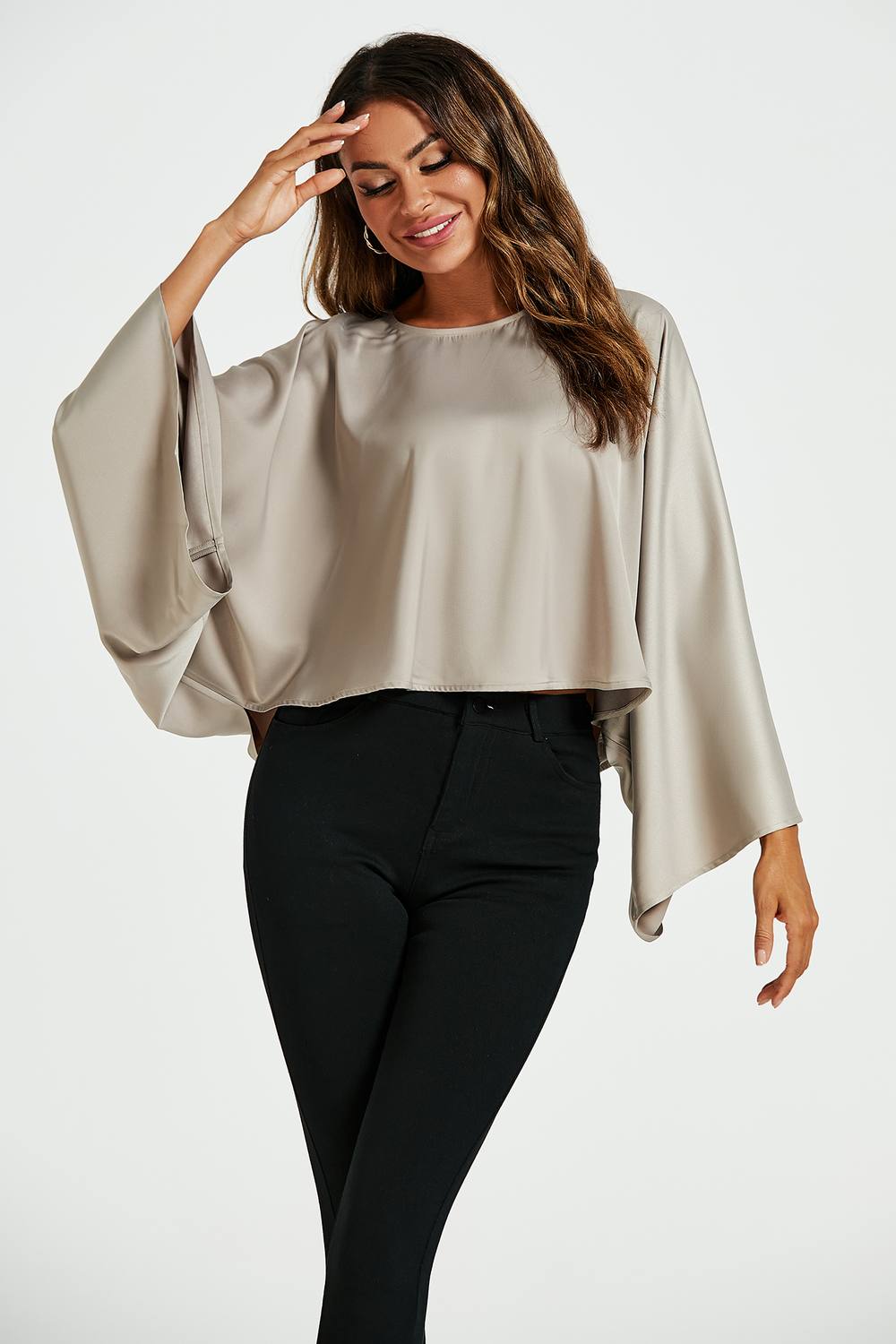 Fs Collection Satin Loose-Fit Crop Top In Metallic Gold