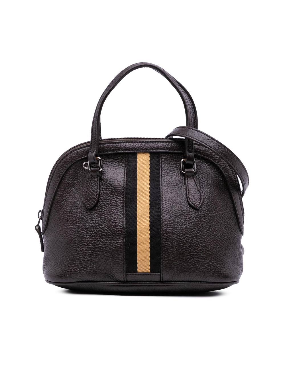 Gucci Women's Preloved Mini Leather Web Dome Satchel Bag in Brown