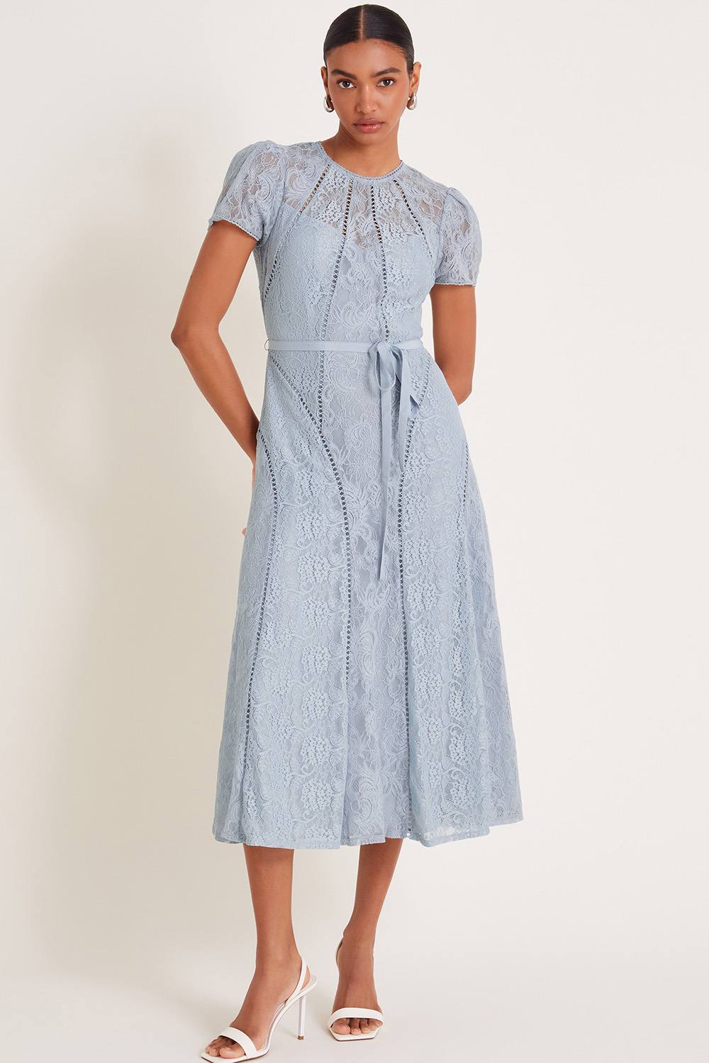 Monsoon Ellie Lace Short Sleeve Midi Dress Grey