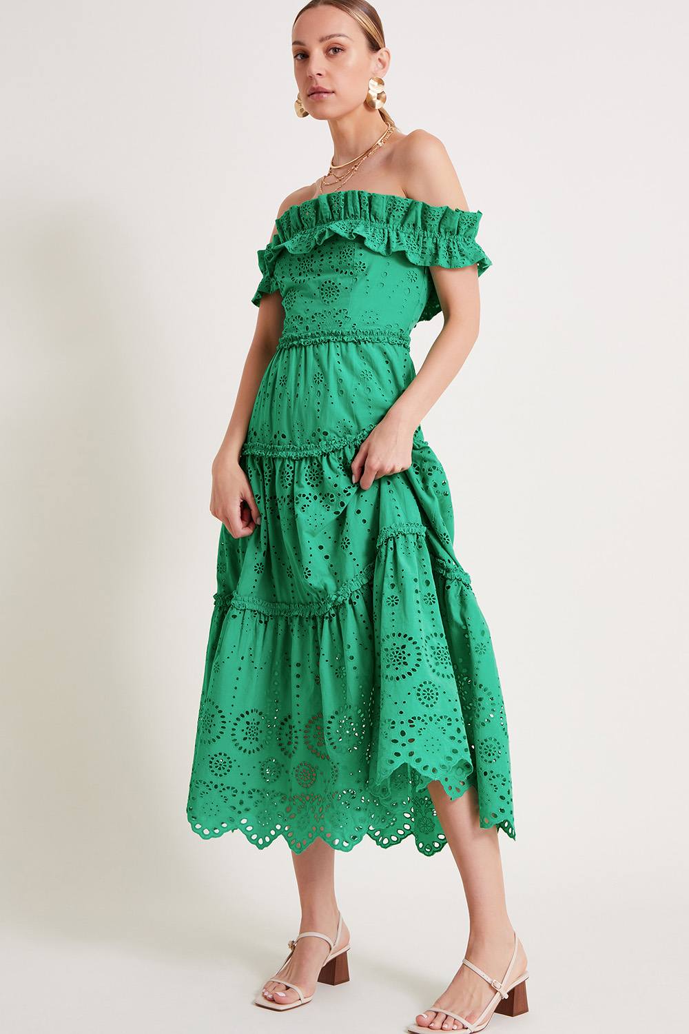 Monsoon Brynn Broderie Dress Green