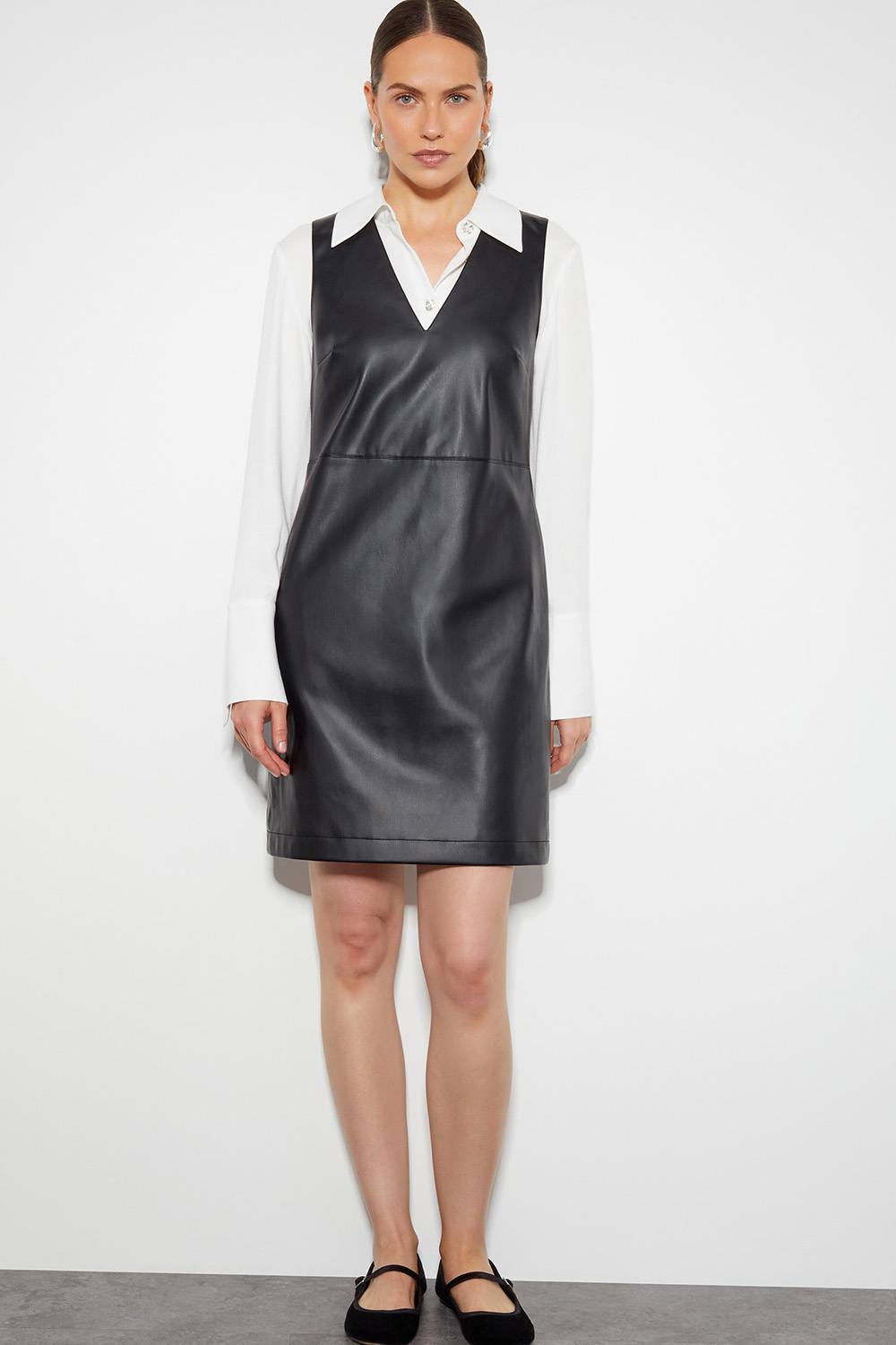 Monsoon Peri Sleeveless Faux Leather Mini Dress In Black