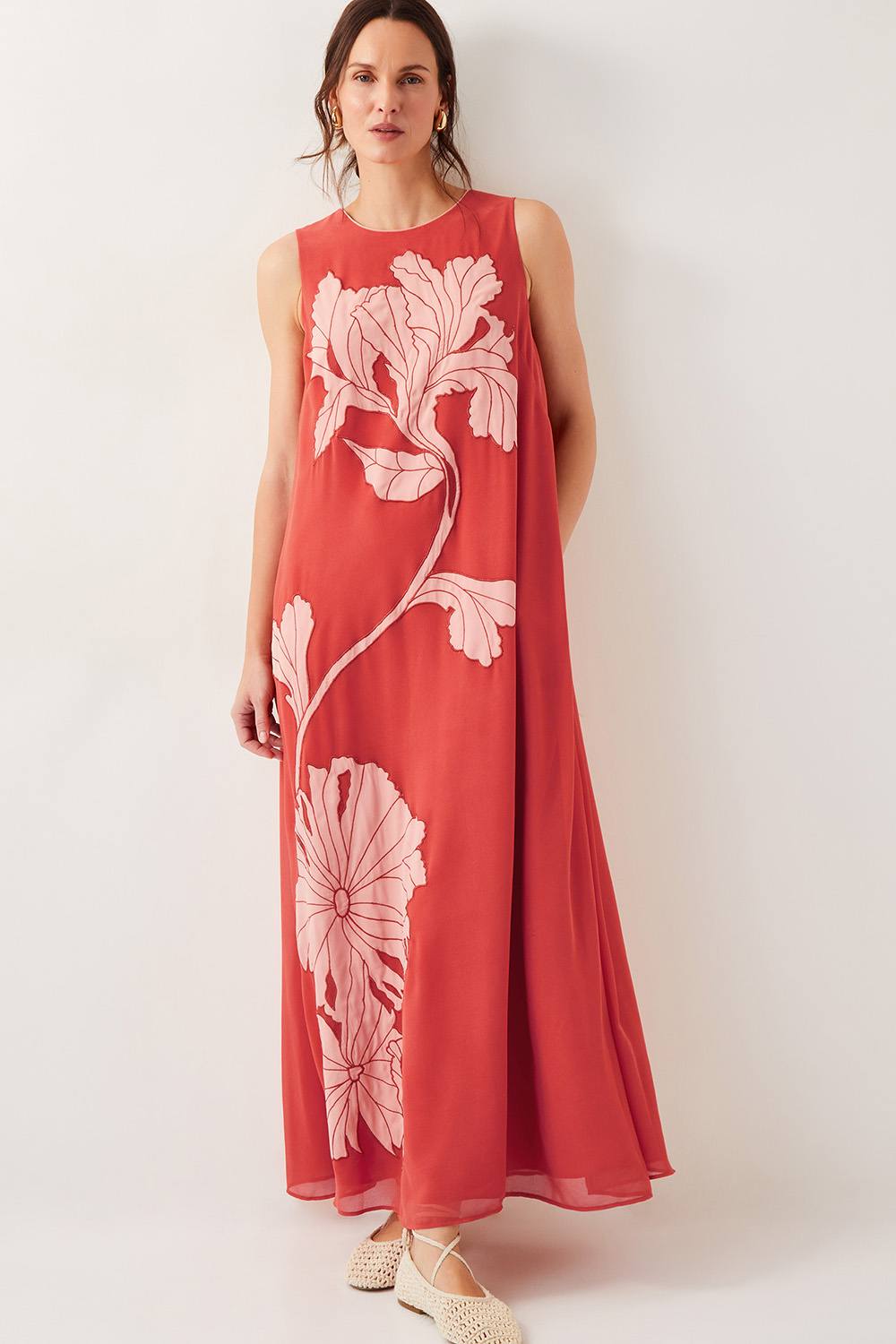 Monsoon Kathleen Embroidered Maxi Dress Orange