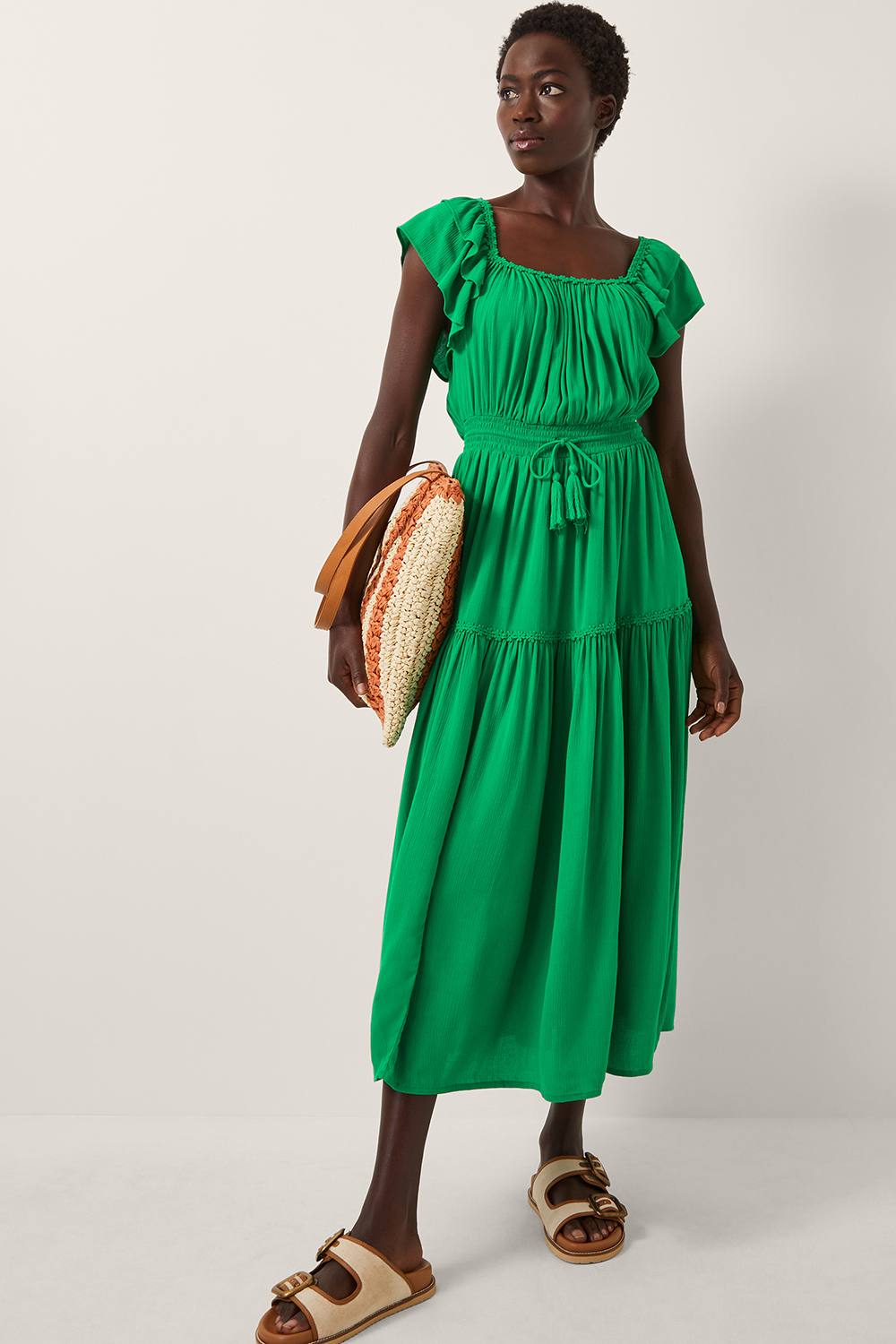 Monsoon Isabela Square Neck Midi Dress Green