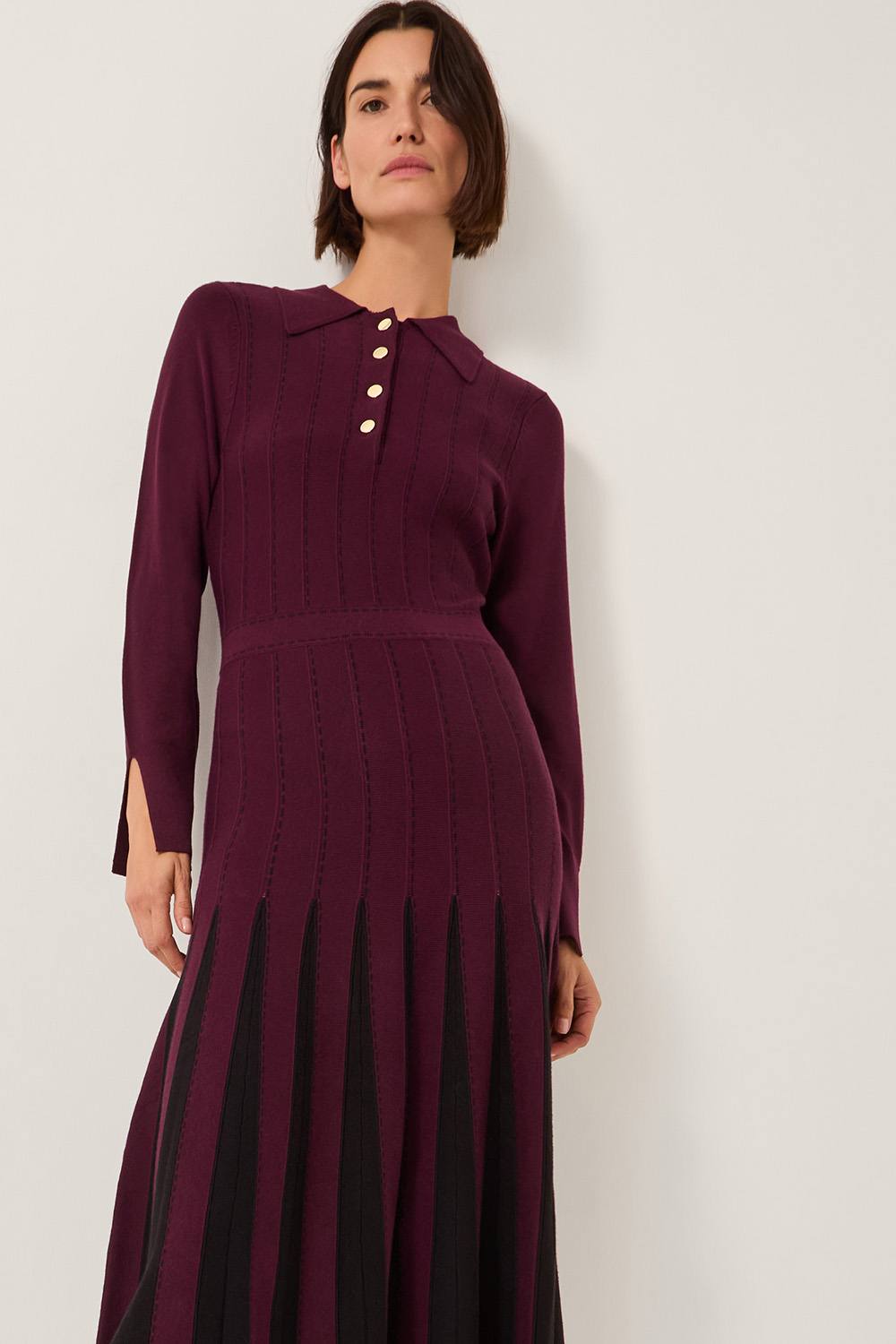 Monsoon Prue Knit Pleated Shirt Dress Red In Wine
