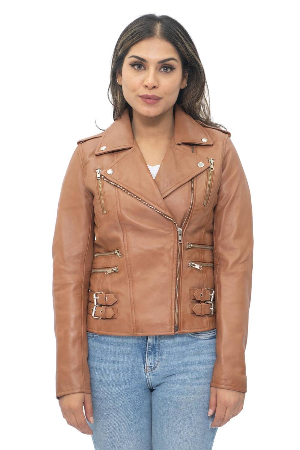 Infinity Leather Leather Vintage Brando Biker Jacket-Orlando In Tan
