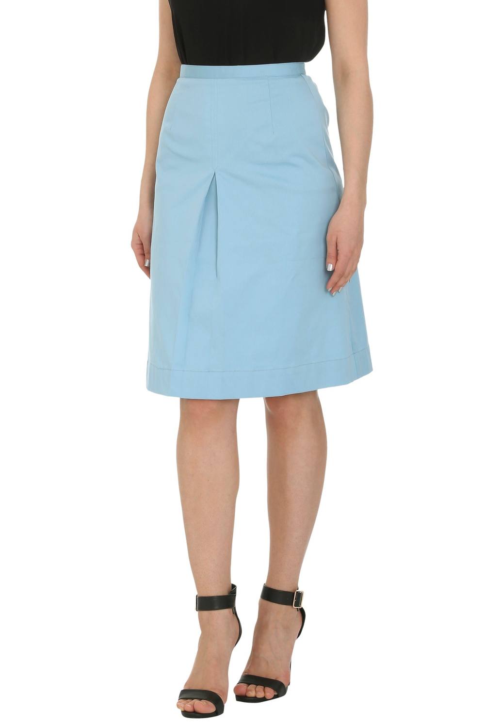 Cutie London Classic A-Line Skirt With Front Pleat In Mid Blue