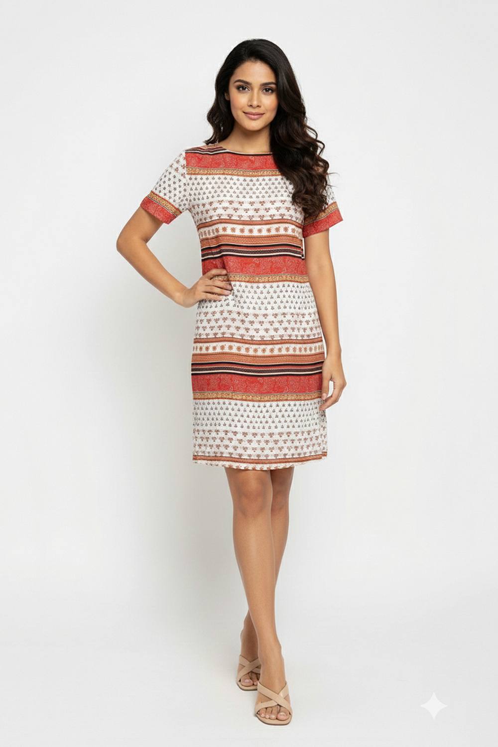 Cutie London Stripe Print Short Sleeve Shift Dress In White
