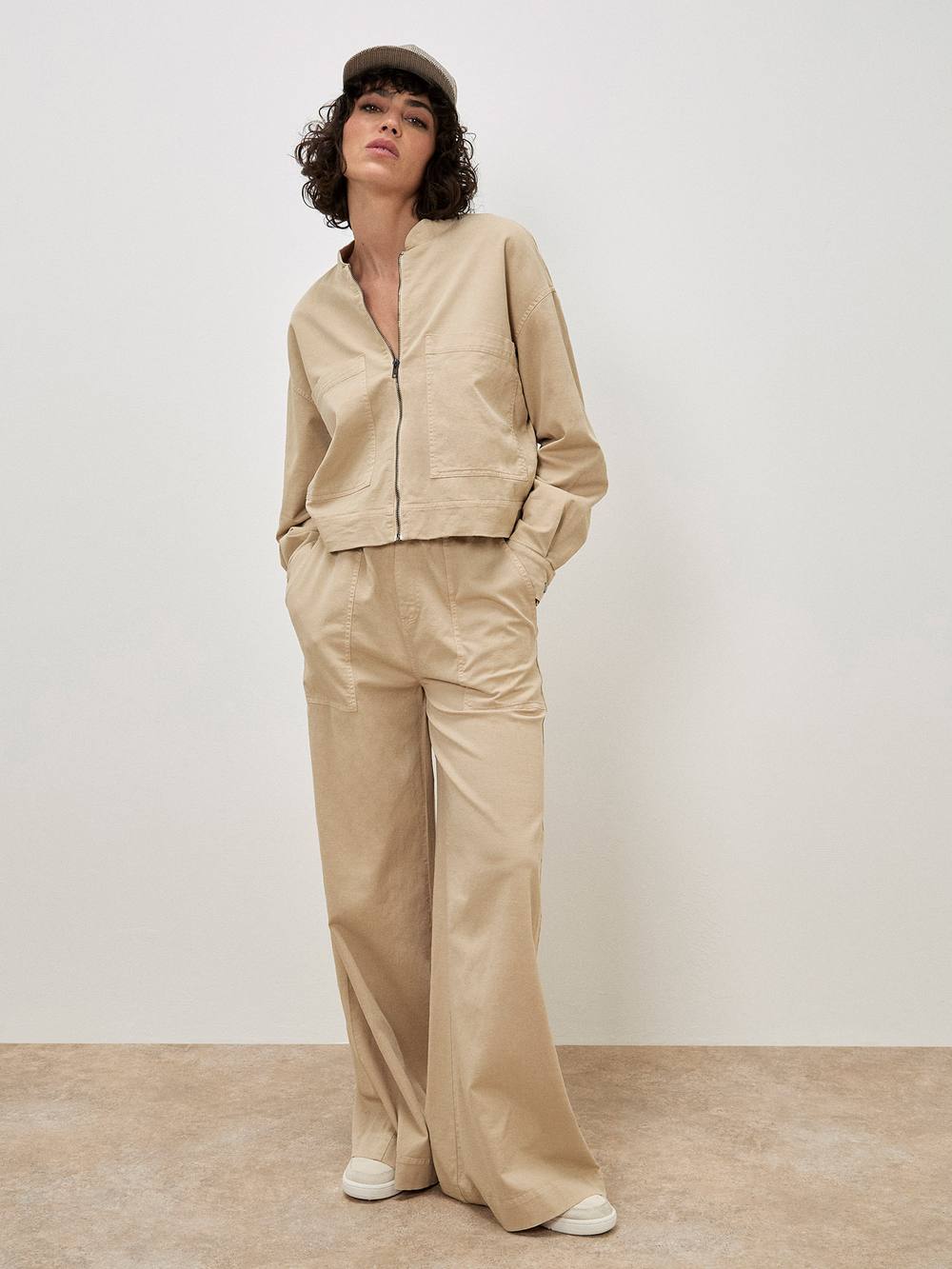 Apricot Lightweight Denim Bomber Jacket In Cream